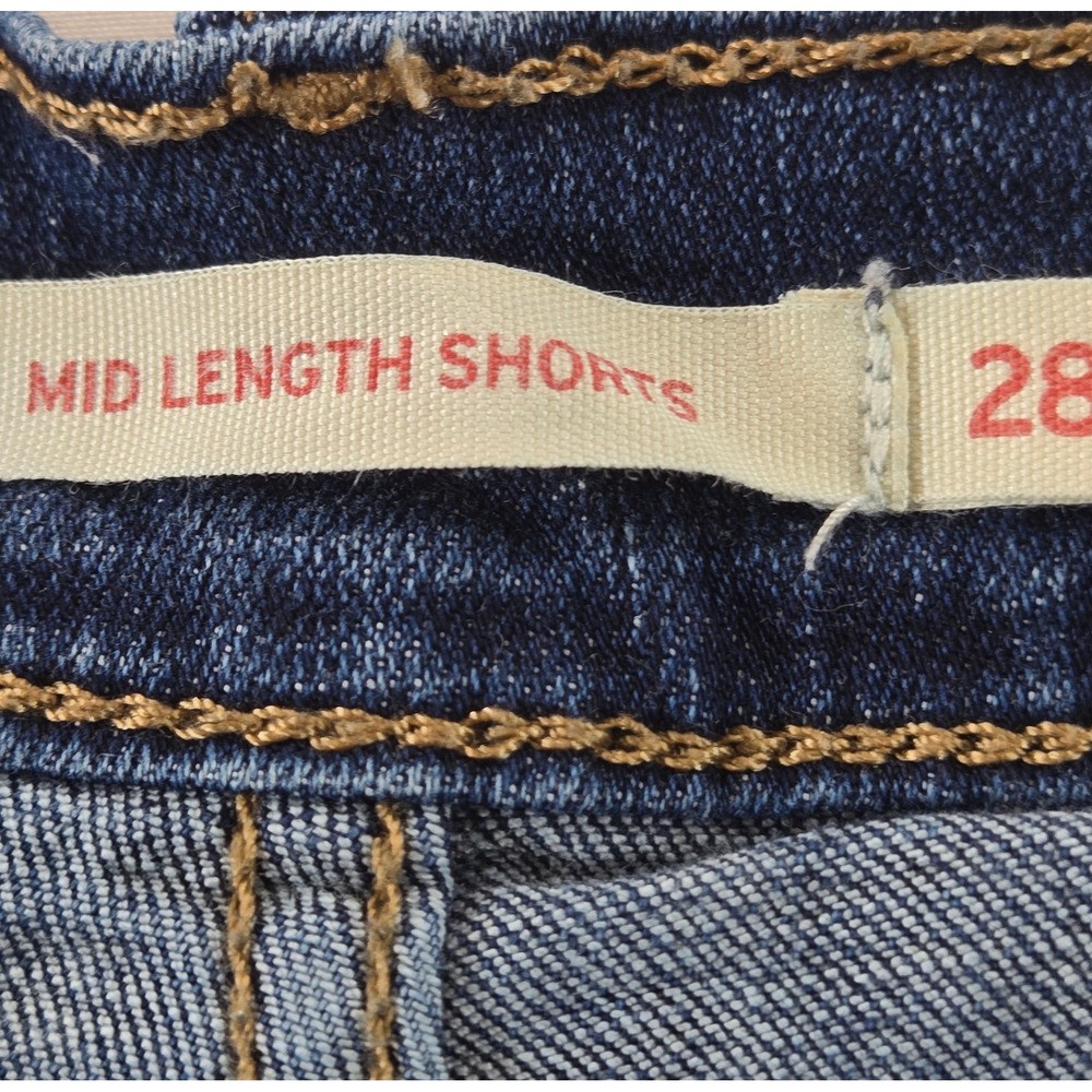Levis Womens 28 Mid Length Denim Shorts Dark Wash Cuffed Blue Jean Shorts - Picture 2 of 9